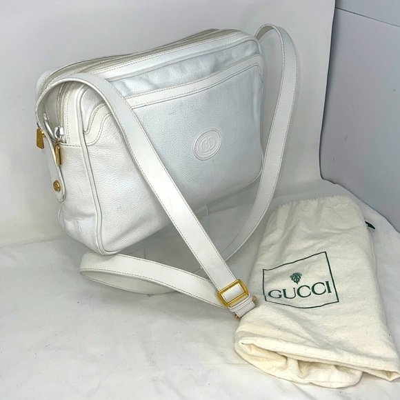 Vintage Gucci White Leather Large Shoulder Crossbody Bag - Picture 1 of 15